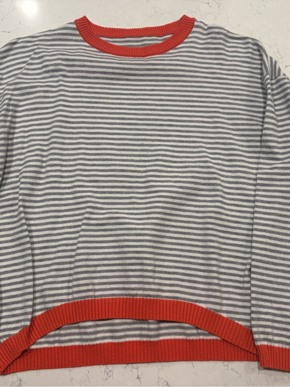 Striped Crewneck Sweater with Orange trim